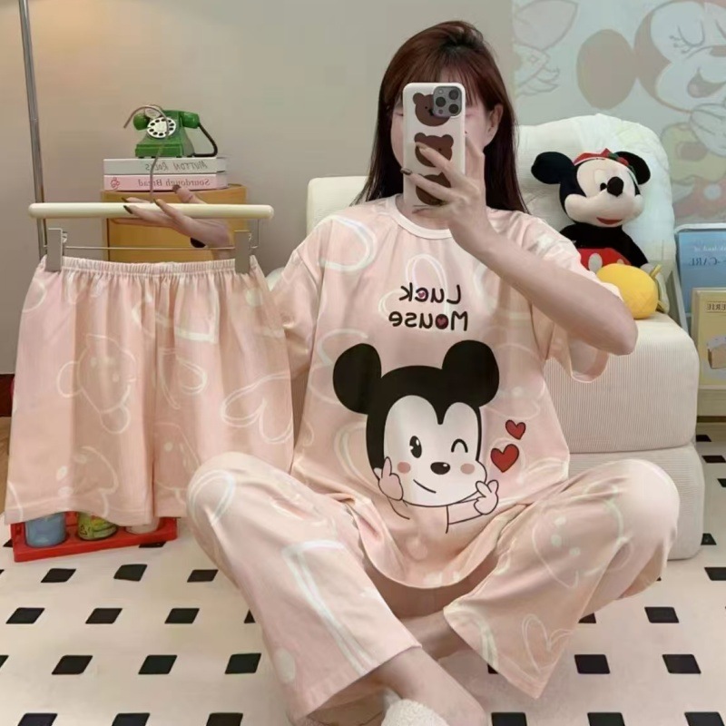 Pijamas de verano transfronterizos pijamas de leche de seda de tres piezas set de dibujos animados comercio exterior ropa para el hogar pantalones de mangas cortas lindos