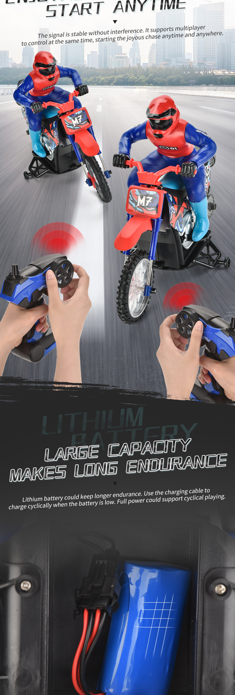 2.4G Motorcycle Stunt Spray Light Rechargeable Boys Remote Control Car Model Children's Toy_voghion.com