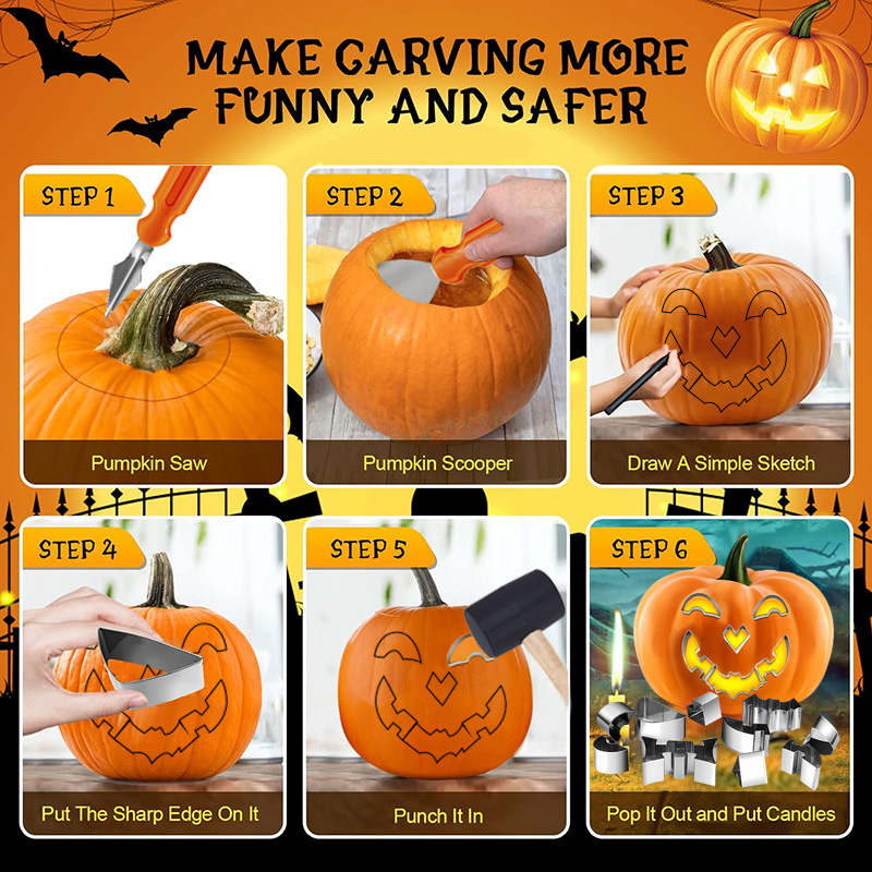 アマゾンハロウィンカボチャ彫刻セットクリエイティブ DYI カボチャランタン彫刻ツールステンレス鋼クッキー型