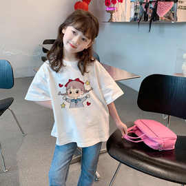 新款夏季童时尚印花短袖女中大童新款t恤休闲风宝宝ins上衣打底衫