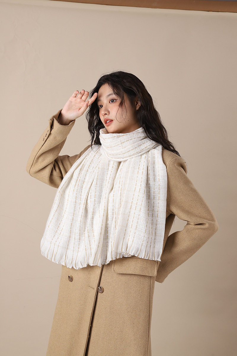Elegant woven style cashmere 2024 new plaid women's winter Korean version versatile white student scarf_voghion.com