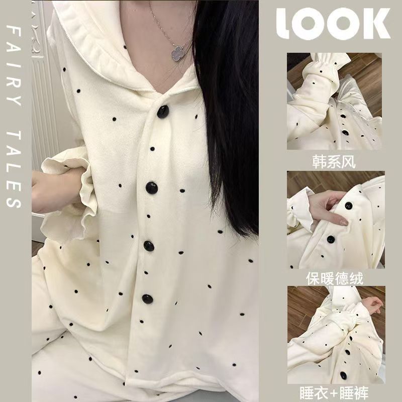 波点Kitty猫睡衣女秋冬季保暖德绒长袖长裤两件套学生宿舍家居服|undefined