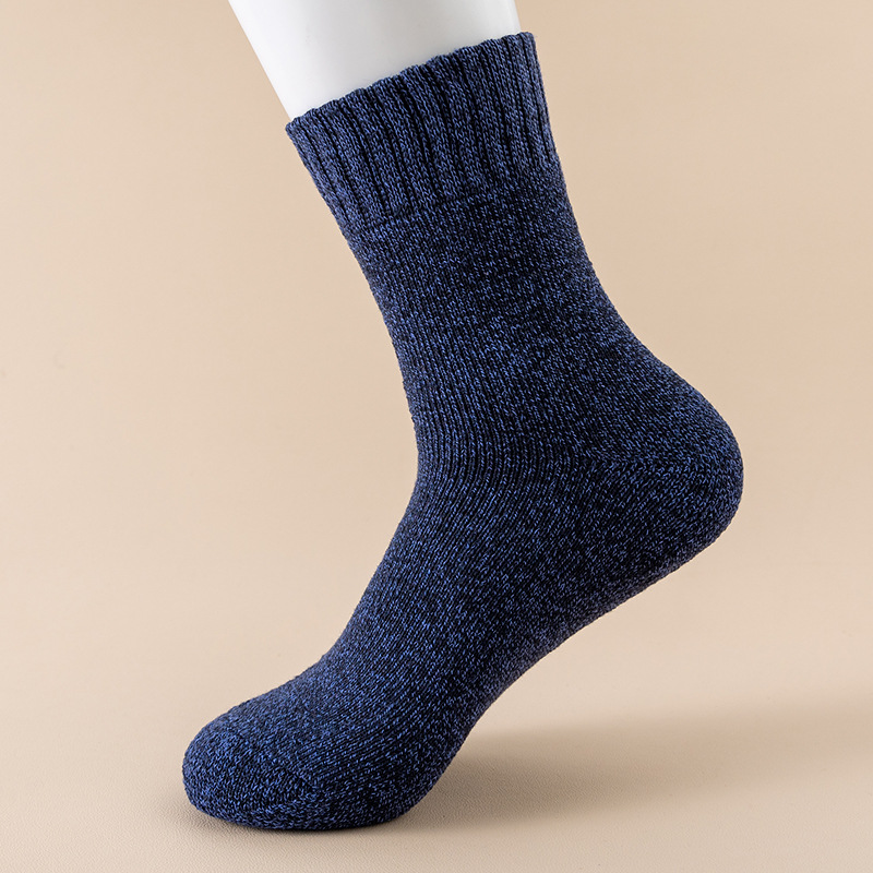 Calcetines de anillo para hombres de otoño y invierno más terciopelo grueso calcetines de piso de color sólido paralelo calcetines de toalla al por mayor transfronterizos