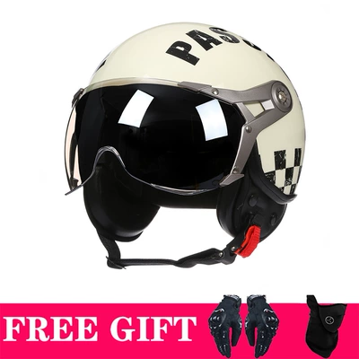 and women half cover motorcycle helmet – Motosiklet kaskı (dəbilqə) - off-white-plaid-two-piece-set-original-electroplated-transparent-silver-lenses-please-contact-customer-service-if-you-need-tea-lenses-m