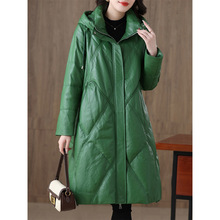 真皮羽绒服女中长款2024年新款连帽显瘦海宁真皮皮衣女绵羊皮外套