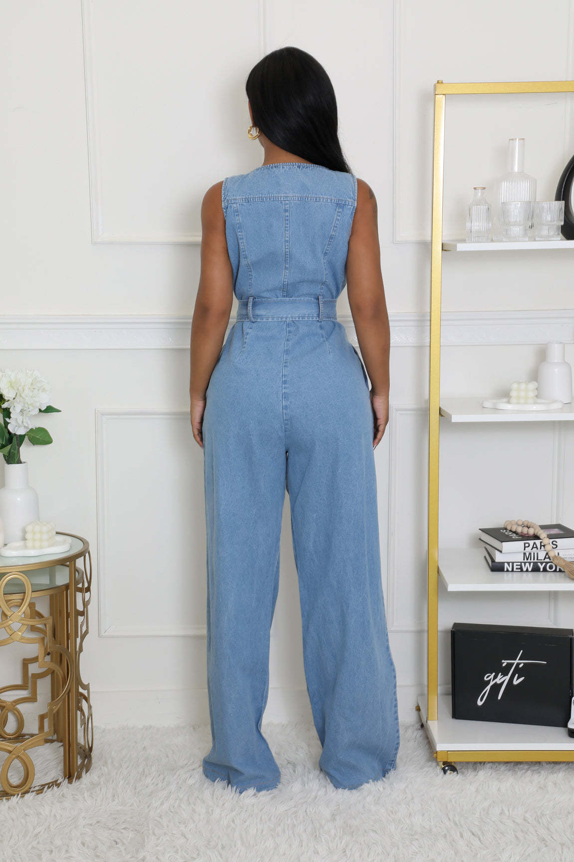 728g Weight Sleeveless Sleeve Length Full Length Pants Length Cotton, Denim Fabric Type High Waist Waist Line Jumpsuits Pants Type Bodysuits Tops Type Daily Occasion Loose Fit Type Solid Color Pattern Summer Season Women's Gender Belt Design Casual Style Women's Daily Bodysuits Casual Solid Color Full Length Belt Jumpsuits 3