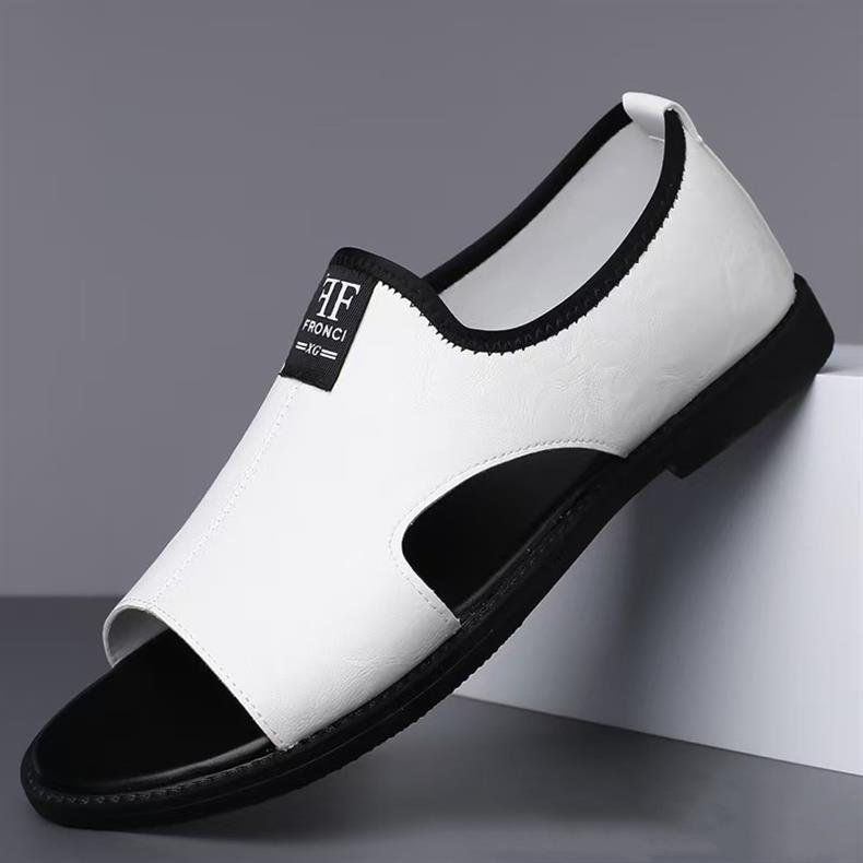 Men’s Slip-On Genuine Leather Slide Sandals, Soft Flat Open Back Casual Summer Slippers_vogvips.com