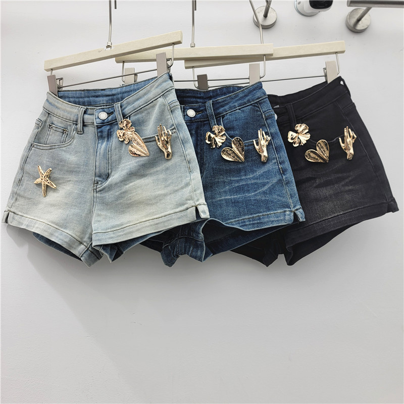 Pantalones Cortos de Mezclilla A-Line para Mujer Cintura Baja