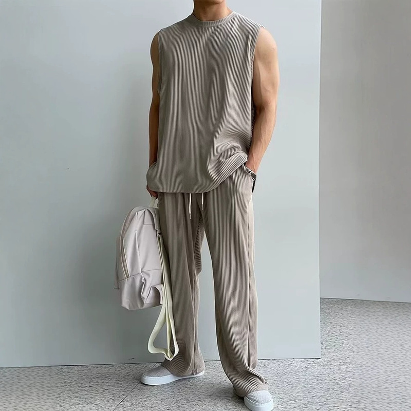2026 Sports Suit Summer Vest Sleeveless T-Shirt Cool High-Sense Men's Sportswear Casual Two-Piece Set Z Foreign Trade