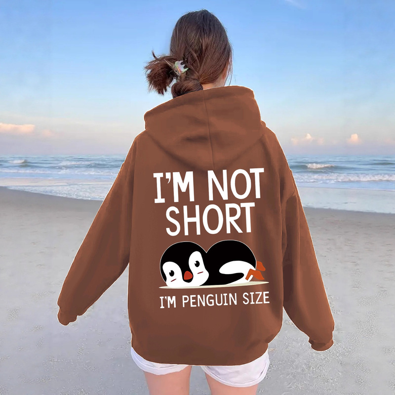Amazon Cross-Border Export "I'M Not Short, I'M Penguin-Shaped" Pattern Printed Long-Sleeved Wholesale Sweatshirt for Women