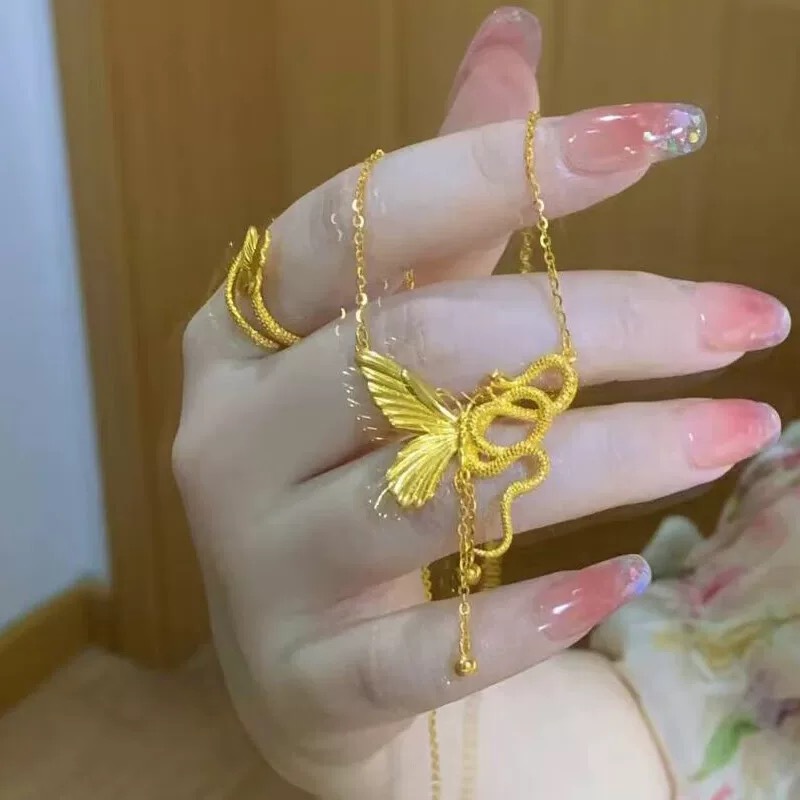 Altes Gesetz Erbe Geist Schlange und Schmetterling Quaste Halskette Ring Weibliche Asymmetrische Nischen Design Erweiterte Sinn Fabrik Outlet_voghion.com