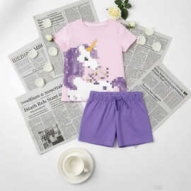 儿童套装欧美风格夏季新款短袖儿童套装棉质女童套装中小童装批发
