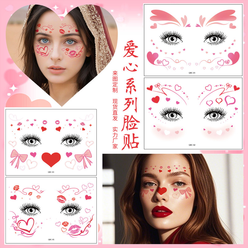 Cross-Border New Valentine's Day Face Stickers, Cute Blush Heart Face Makeup, Creative Realistic Temporary Tattoo Stickers Cross-Border New Valentine's Day Face Stickers, Cute Blush Heart Face Makeup, Creative Realistic Temporary Tattoo Stickers