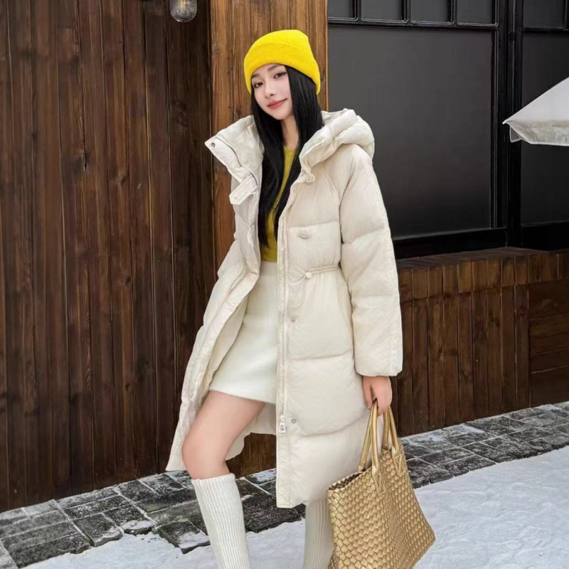 羽绒服女2025冬新款韩版时尚长款过膝连帽白鸭绒洋气外套保暖加厚|undefined