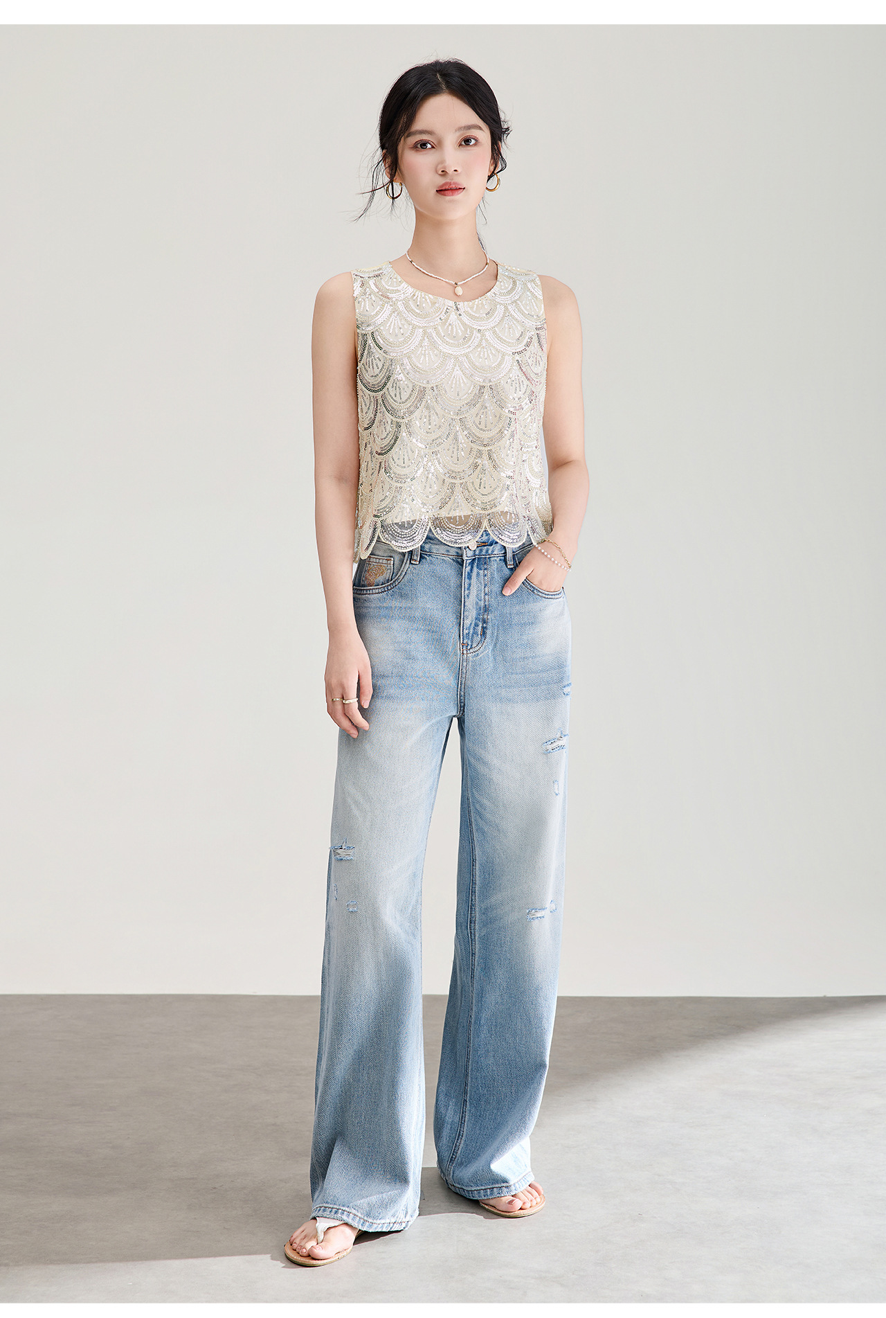 Áo hai dây nữ đính cườm sequin cao cấp phong cách Pháp — màu đen chi tiết 19