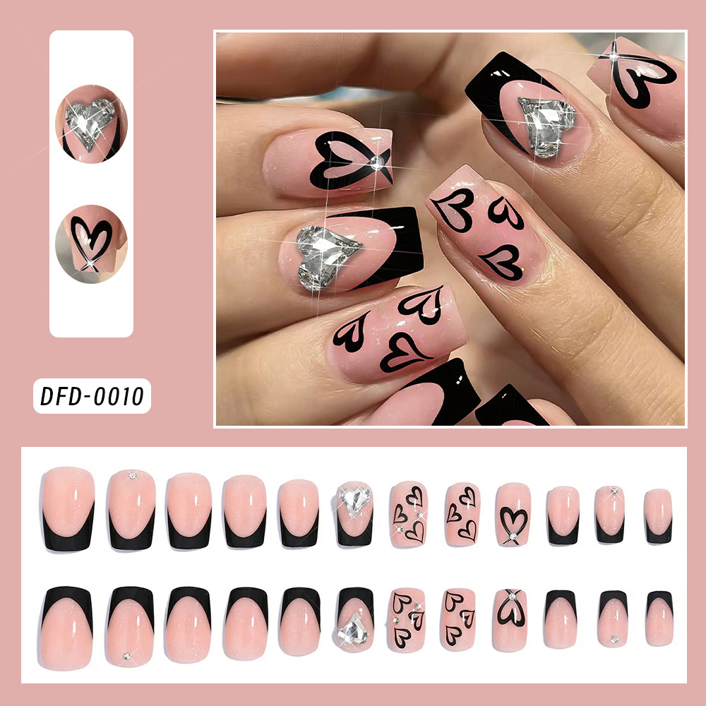 Cross-Border Best-Selling 24-Piece Valentine's Day Wearable Nails, Quick Manicure, Heart-Shaped French-Style Elegant Nails, Girl's Nail Art Set