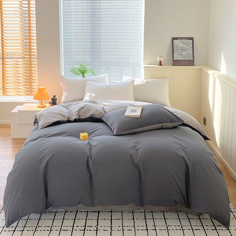 Madre y bebé clase A simple de color sólido doblemente todo el algodón lavado con agua cuatro piezas de algodón dormitorio de estudiantes tres piezas de sábanas cubiertas