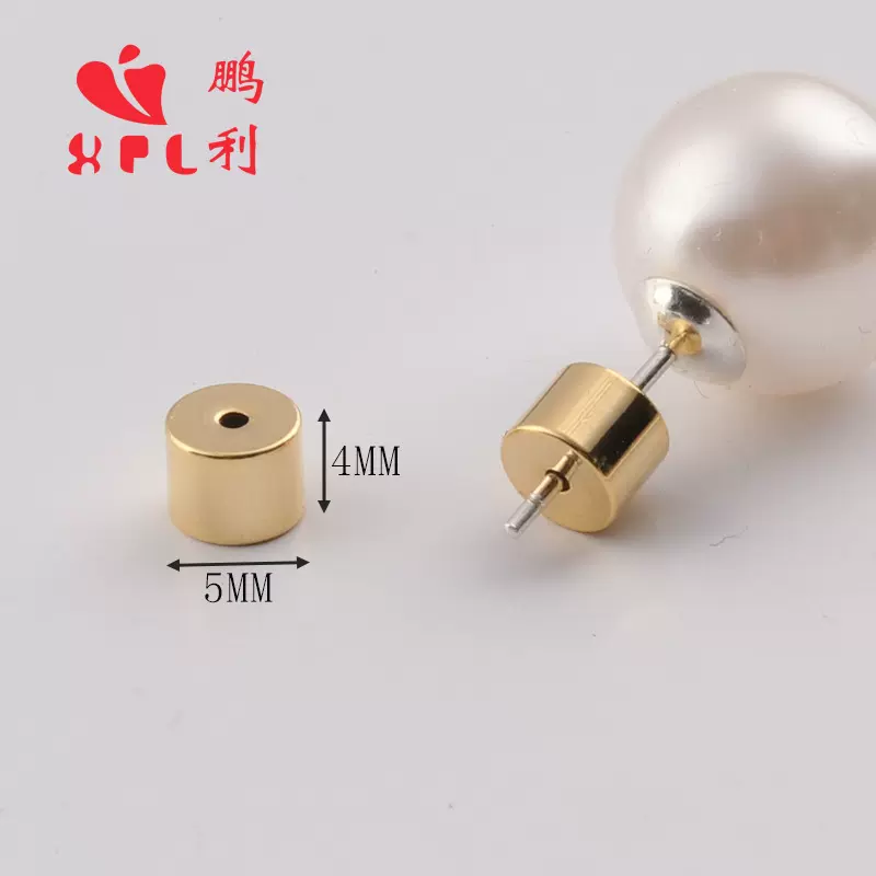 18K保色电镀 可定logo跨境圆柱耳堵真金耳堵耳帽圆饼耳塞配饰diy
