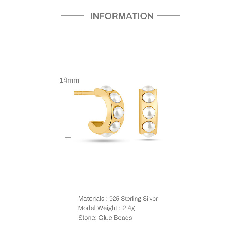 2g Weight Pearl, Zircon Inlay Material Ear Studs Classification 1 Pair Quantity Daily Occasion 925 Sterling Silver Material Geometric Pattern Women's Gender Plating, Inlay Design Simple Style Style 1 Pair 925 Sterling Silver Pearl Zircon Geometric Ear Studs 5