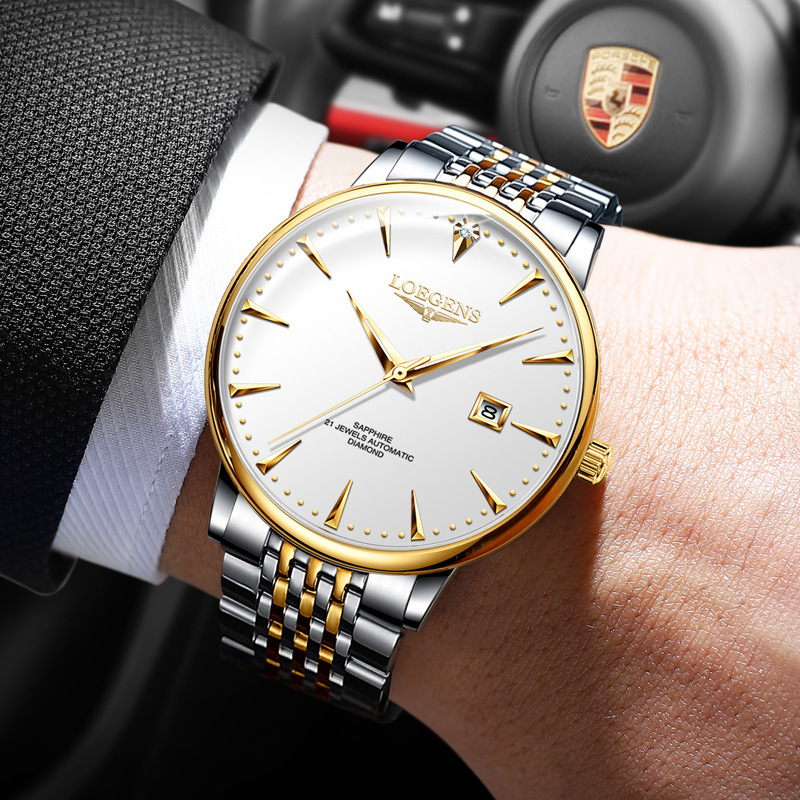 Swiss Genuine Langqin Watch Men's Mechanical Watch Fully Automatic Fashion Business Ultra-Thin Real Diamond Waterproof Luminous Men's Watch