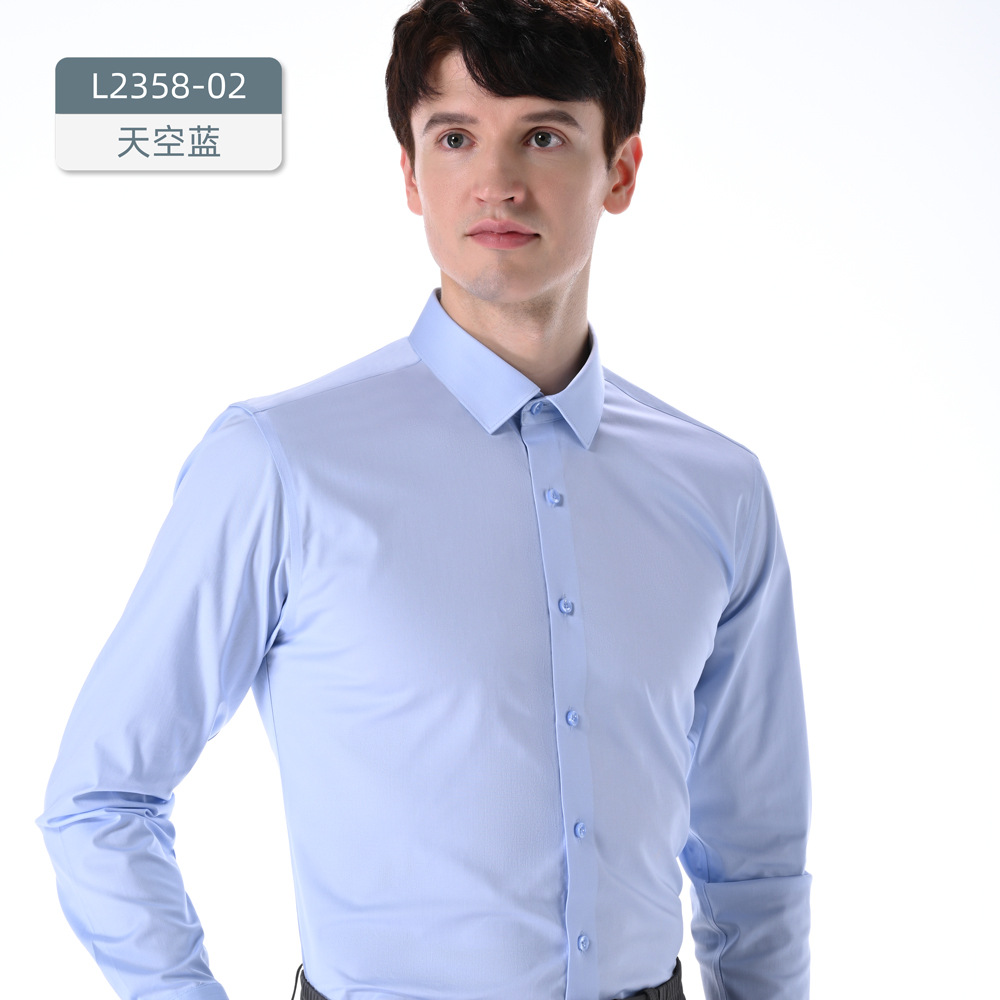 Modal camisa de tres pruebas de manga larga de los hombres de color sólido no planchar de fácil cuidado transpirable negocio azul ropa de trabajo de alta gama camisa