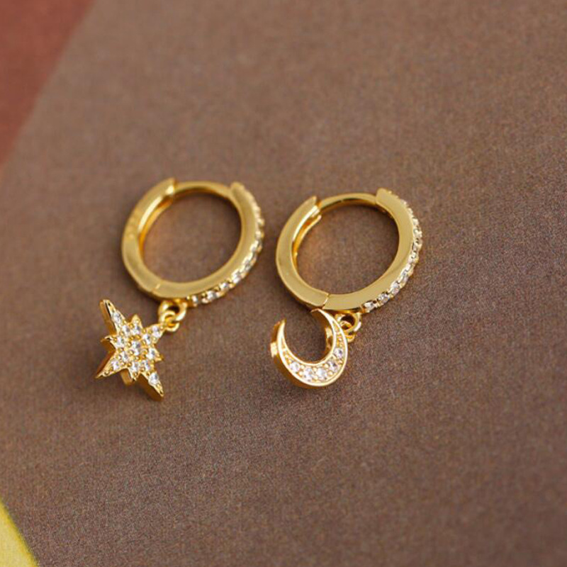 Cross-border Light Luxury Star And Moon Asymmetric Diamond Earrings Korean Temperament Niche Earrings display picture 9