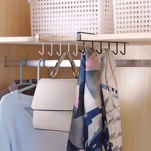 Iron cabinet storage rack multi-functional hook Wardrobe organizer kitchen water cup traceless nail-free hook 6 hooks