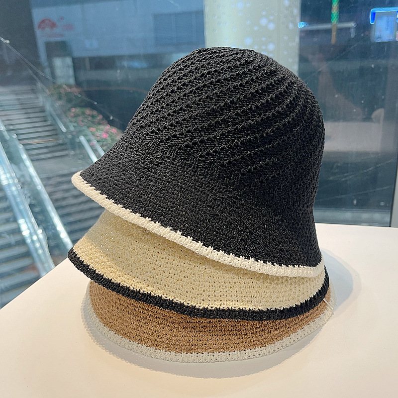 2023新款渔夫帽女夏季镂空百搭小香风显脸小素颜撞色边水桶帽子潮