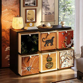 美世达新中式收纳箱大容量格子柜收纳盒整理盒可折叠分层