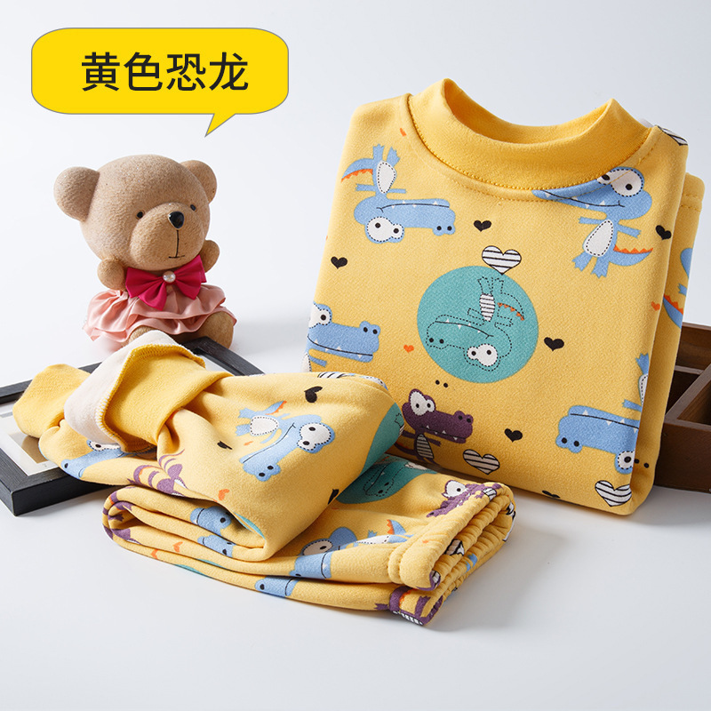 Niños de Cuello medio forrado de lana gruesa ropa interior térmica traje niños y niñas Otoño e Invierno tocando fondo Bebé Ropa para niños ropa de otoño pantalones largos