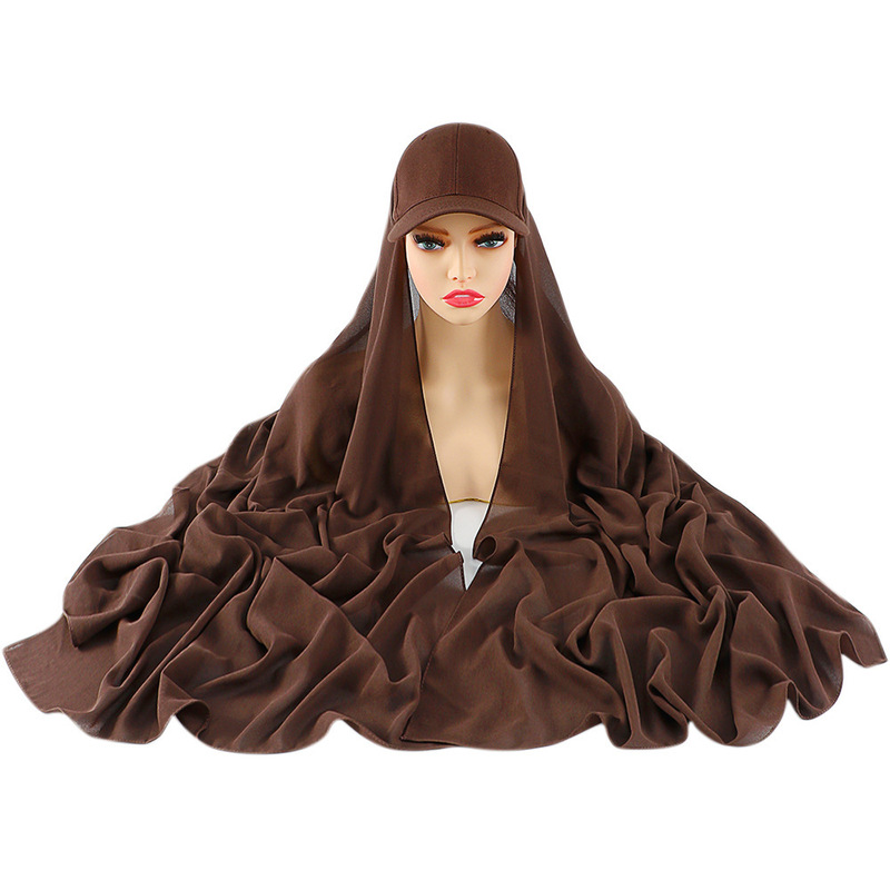 Cross-border new fashion suit headscarf solid color chiffon scarf plus baseball cap one or two-piece hat for women