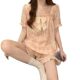 Summer New Arrival Woven Cloud Cotton Pajamas Women with Chest Pad Short Sleeve Lace Princess Style Little Red Flower Home Clothes suit