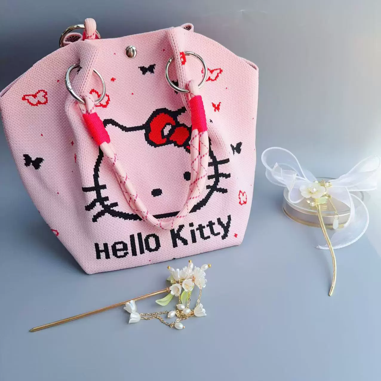 上班通勤饭盒爆款针织小方包外出游玩百搭日韩爆款编织水桶手提包