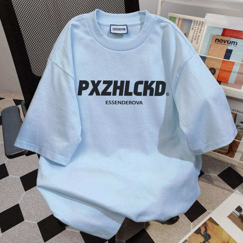 綿 100% 韓国スタイルのシンプルなレタープリントネイビーブルー半袖 Tシャツ女性の夏のルーズミッドレングストップスイン|undefined