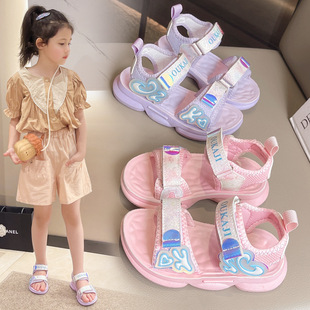 Girls' Sandals Princess Style Korean Style Summer Casual All-Match Beach Shoes Non-Slip Solid Soft Sole Sandals Wholesale for Little Girls