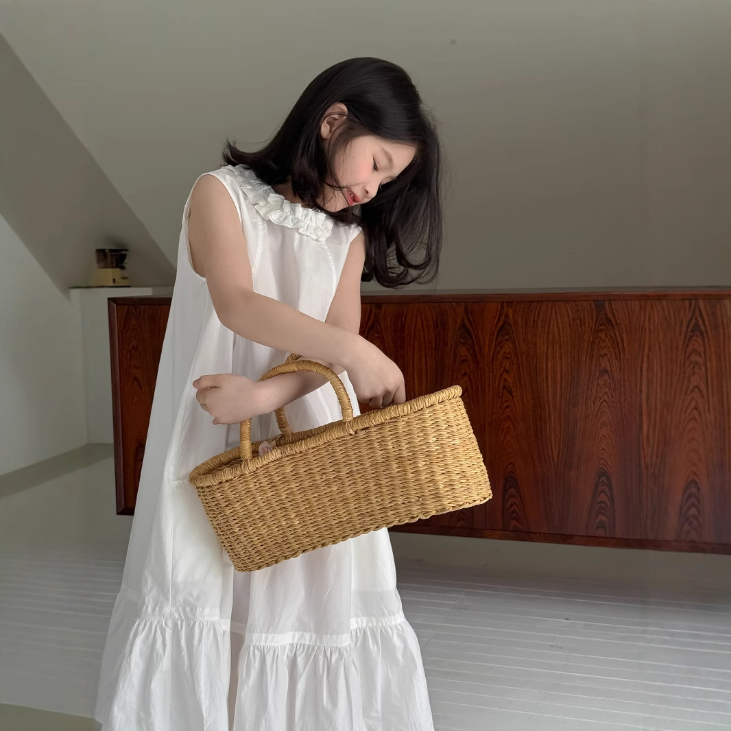 Children's Dress 2025 Summer Female Baby Korean Solid Color Lacy Collar Sleeveless dress Children's Casual Western Style Princess Dress