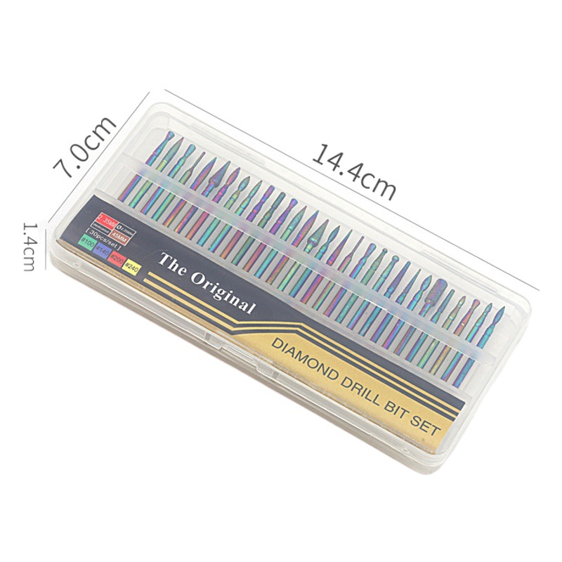 Cross-border dedicado 30 piezas diamante esmalte de uñas plateado color molienda cabeza traje exfoliante removedor de uñas herramienta de molienda traje de aguja