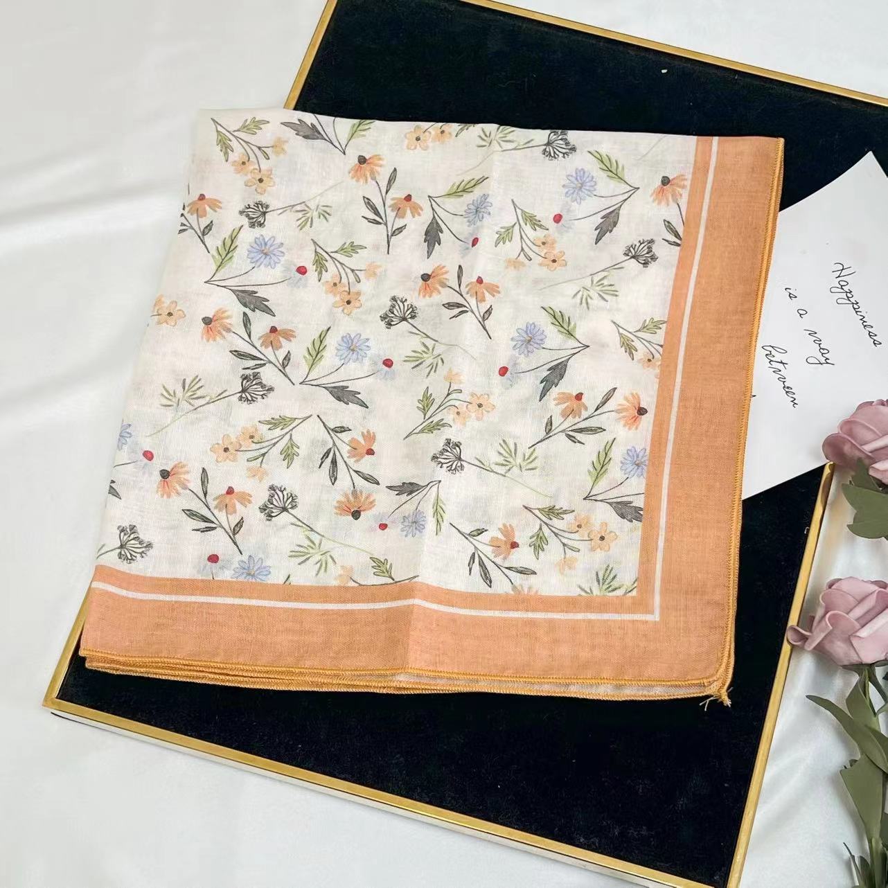 60g Weight Kerchief Classification Daily Occasion cotton and linen Material Flower Pattern Summer Season Women's Gender IG Style Style Women's IG Style Flower Cotton And Linen Kerchief 161