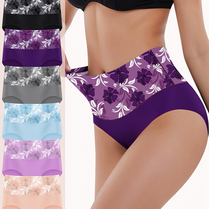Cross-border Amazon Printed Women's Breathable Underwear High Waist Belly-lifting Briefs Sexy underwear