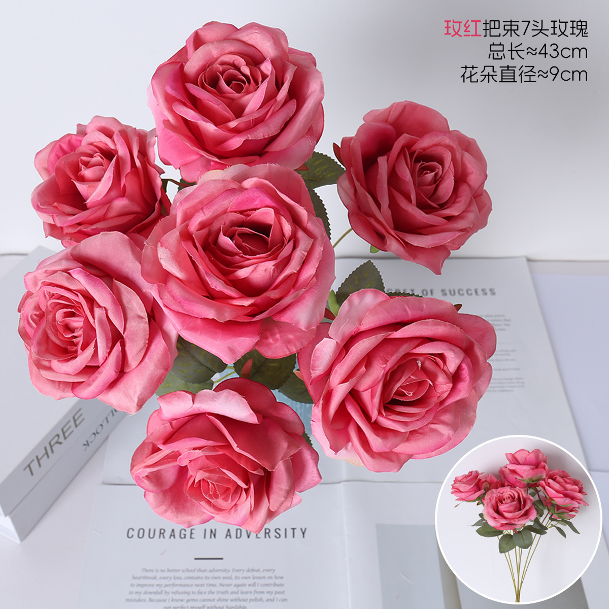 7 rosas de diamante simulación de flores de rosas bodas decoración de hotel guía de la casa fábrica de flores falsas al por mayor