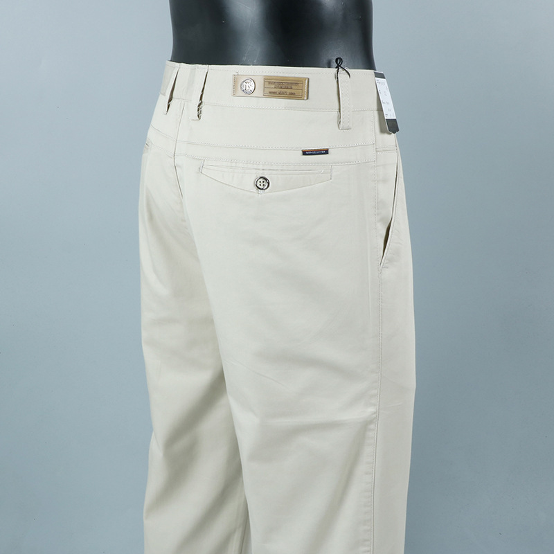 Thin Casual Pants for Men, Off-White Cotton, No Ironing, Middle-Aged Dad Men's Straight Pants, Business Loose Mengwei