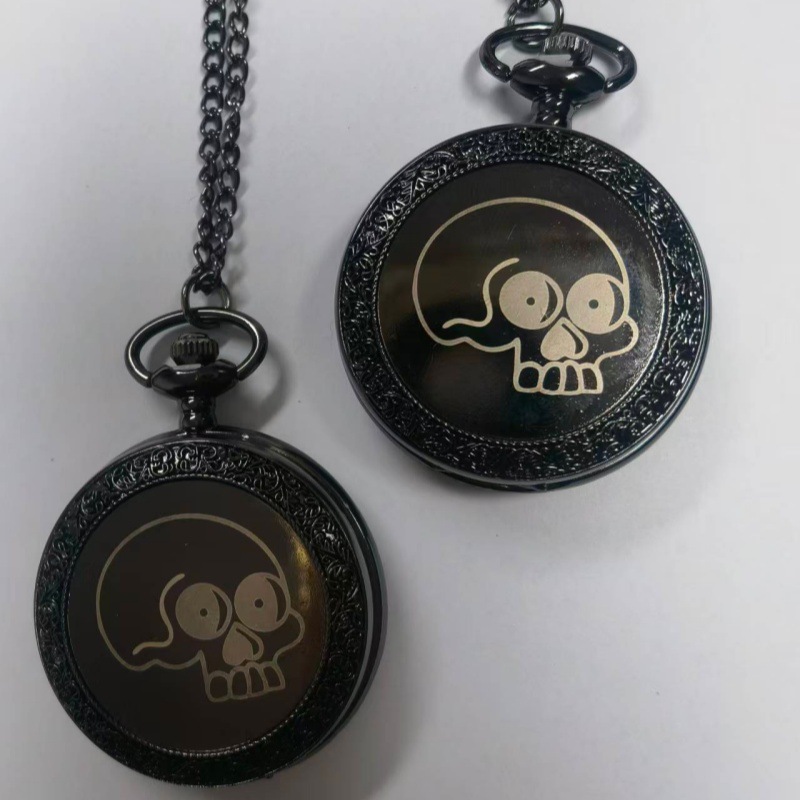All Black Laser Skull Ghost Head Pocket Watch Large Retro Watch Devil Angel European and American Style Pocket Watch Drop Shipping
