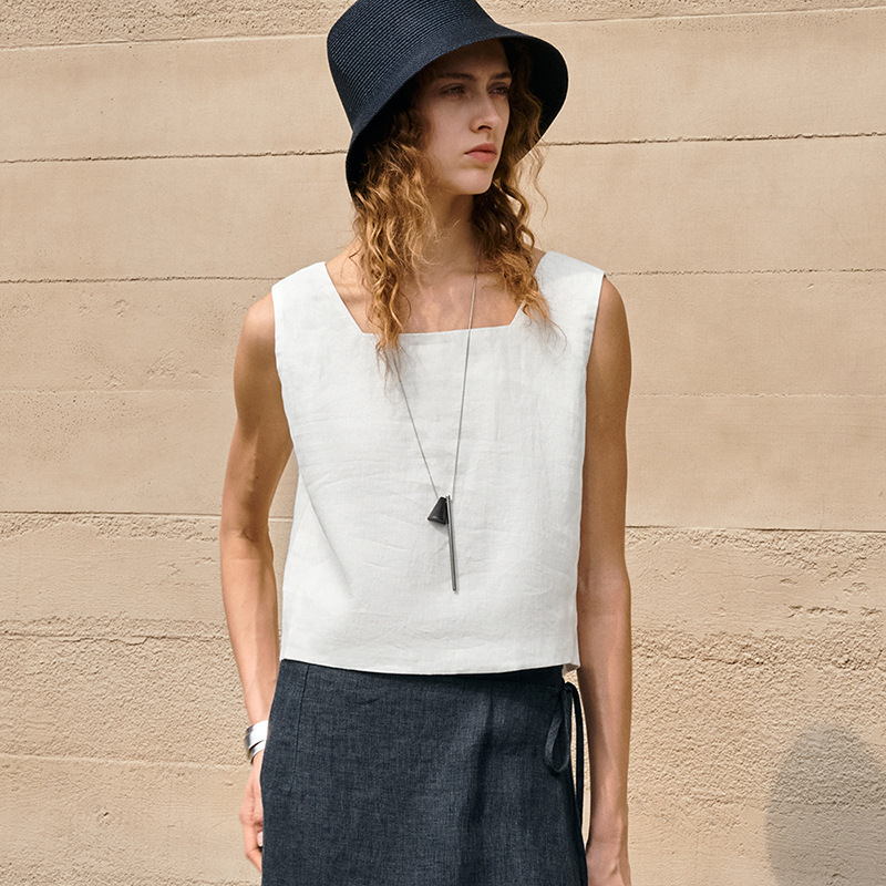 [Limited Time Offer] Old Money Style Linen Square Neck Sleeveless Simple Casual Top for Women Summer Linen Blouse