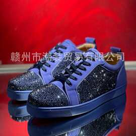 cl andgz蓝紫色牛绒烫钻低帮红底鞋男鞋水晶钻女鞋蓝钻休闲板鞋