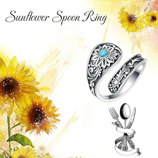 Amazon's New Jewelry European and American Bohemian Retro Sunflower Turquoise Women's Flower Adjustable Ring
