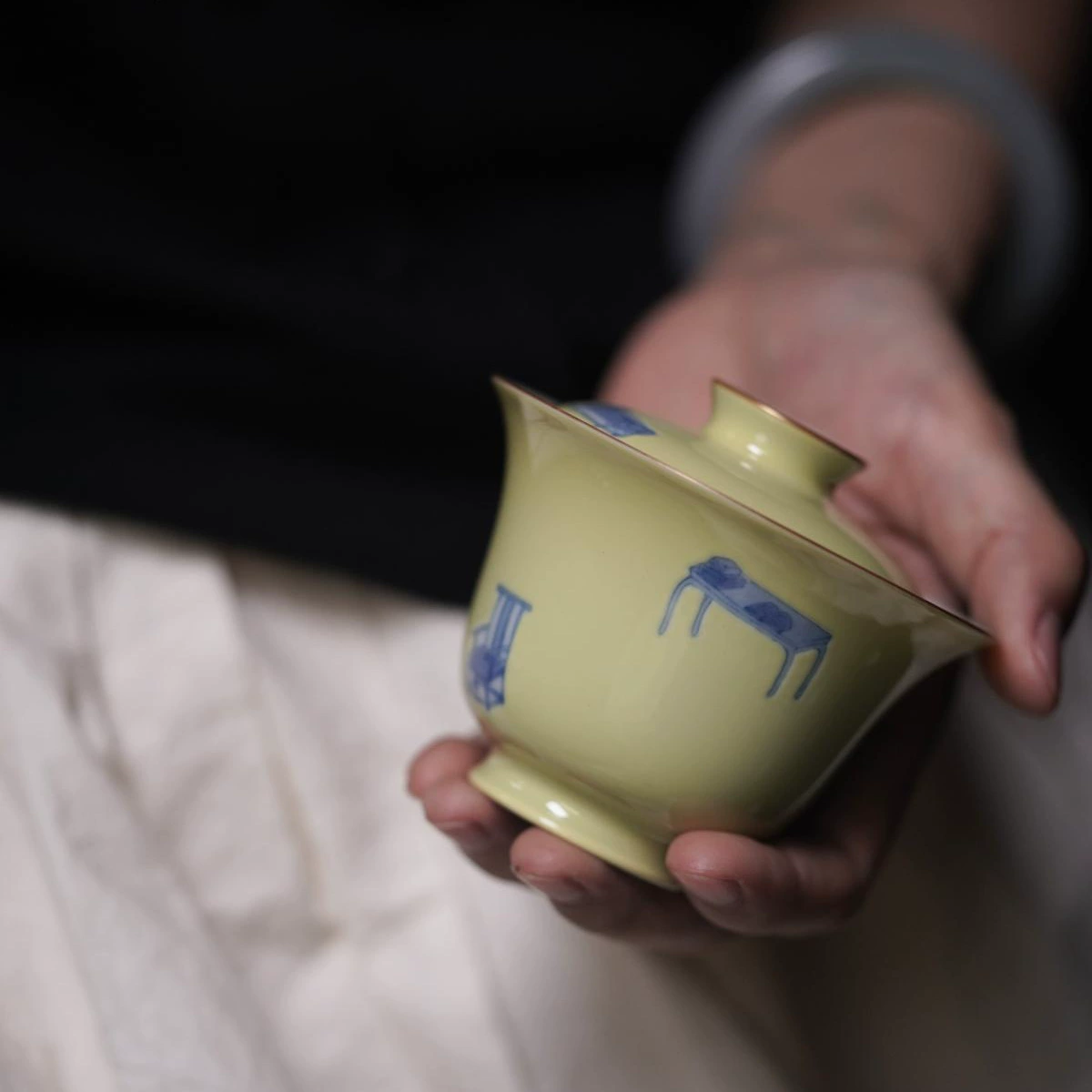 Blue and white ceramic tea cup, tea set, gift box in gift box, hand painting, Birthday gift