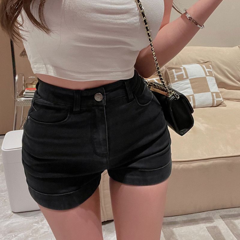 金韩夏季白色新款卷边牛仔短裤女学生韩版高腰显瘦紧身热裤子包邮