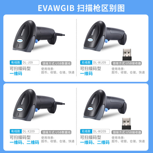 Scanner gun wireless scanner gun scan barcode QR code supermarket cashier express barcode gun barcode scanner