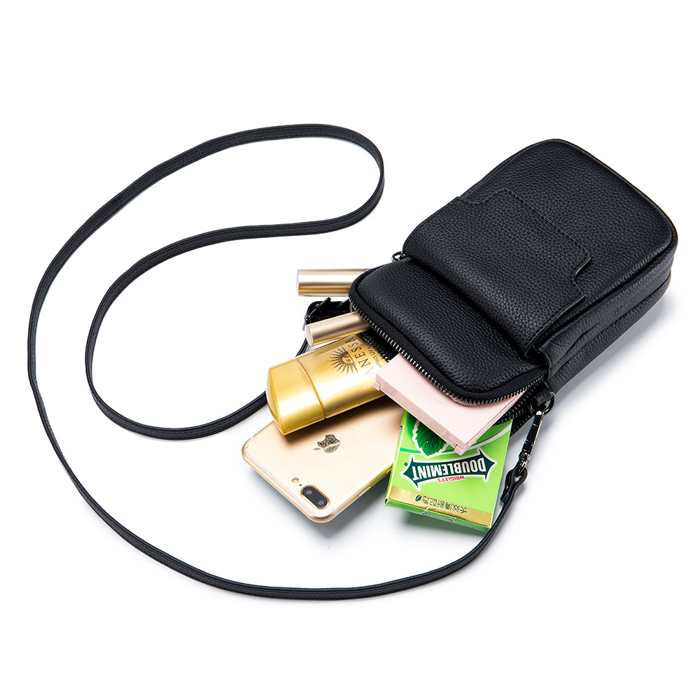 Nueva moda de las mujeres bolsa de doble capa de cremallera vertical del teléfono móvil de gran capacidad de cuero de las mujeres simple hombro bolsa de mensajero