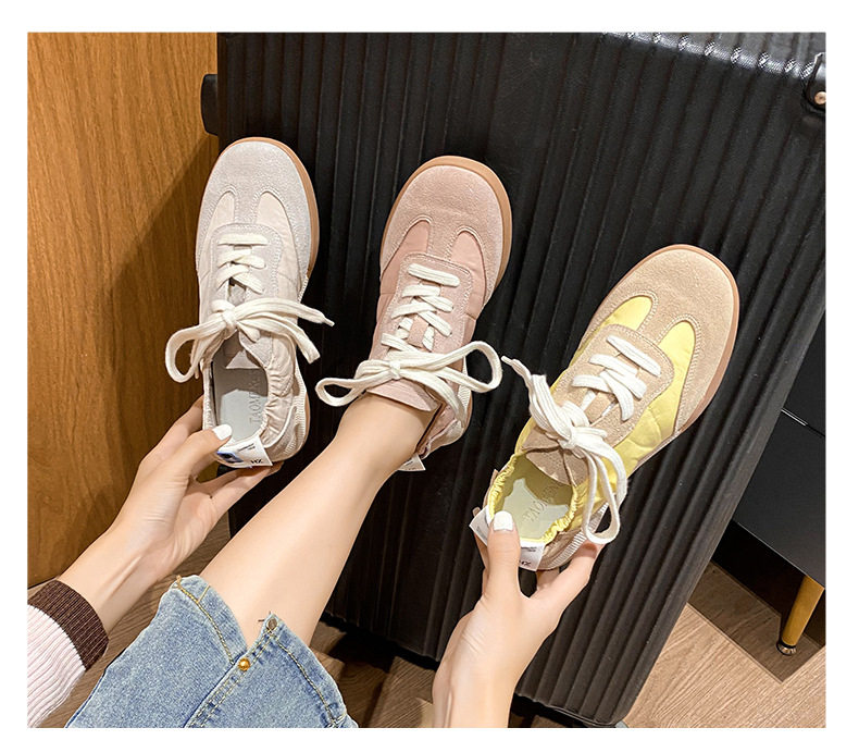 Giày sneaker nữ da thật phối lưới kiểu ballet, đế cao su chống trượt, dây buộc — Màu hồng, Màu mơ, Màu vàng chi tiết 5